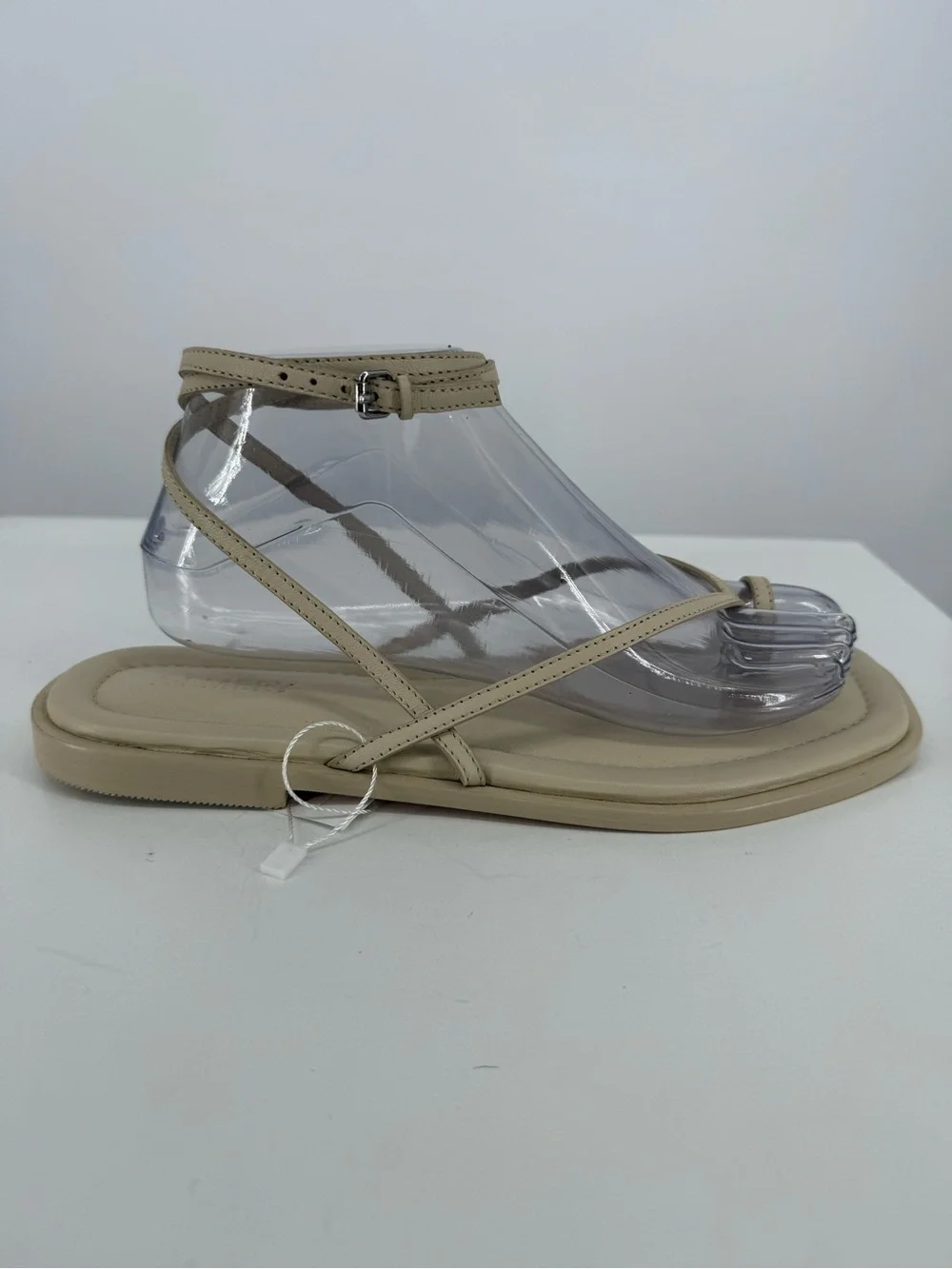 Women's Neutral Strappy Flat Sandals with Ankle Tie